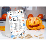 Halloween Don'T Say Baby Game For Baby Shower, Pack Of One 5X7 Sign And 50 Mini Natural Clothespins, Little Boo Baby Shower Decoration, Gender Neutral Party Supplies - Sc40