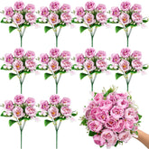 12 Bundles Peonies Artificial Flowers Fake Peony Bouquet Faux Peonies Flowers Bulk With Stems Flower Balls For Centerpiece Table Decorations Wedding Bridal Floral Arrangement (Purple Pink)