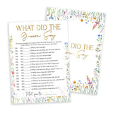 Wildflowers Games Cards, Wedding Shower Games Set, What Did The Groom Say Bridal Shower Game, Spring Flower Themed Bachelorette Party Game, Engagement Party Supplies, Set Of 25 Cards-07