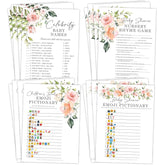 Floral Baby In Bloom Baby Shower Games, Fun Activities For 25 Guests(Nursery Rhyme, Celebrity Parents, Emoticon Baby Shower And Children'S Book Emoticon Game)