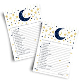 Twinkle Little Star Baby Shower Games For Boys - Word Scramble - Gender Neutral Activities For Guests - Celestial Theme In Blue And Gold - 25 Cards, 5X7