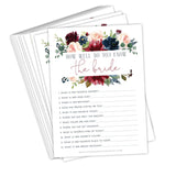 "How Well Do You Know The Bride Navy Burgundy 50 Pack Floral Bridal Wedding Shower Or Bachelorette Party Game - Guessing Question Pack For Engagement Parties