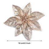 Gl-Turelfies 12 Pcs Glitter Christmas Flowers(16Cm/6.3’’) With 12 Pcs Clips Artificial Poinsettia Flower Christmas Tree Flower Decorations Xmas Tree Ornaments (Champagne)