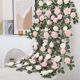 5Ft Artificial Rose Flower Garland - Blush Pink Fake Floral Vine With Rose Leaves, Runner Rustic Flower Garland For Wedding Arch Backdrop, Table Runner Centerpieces, Party Home Mantel Decor