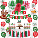 Christmas Party Balloon Set,Christmas Party Decorations Supplies Set, Reusable Indoor Kit With Merry Christmas Banner, Snowman Garland, Balloons, Hanging Swirls, Tissue Fan Flower, 55 Pieces