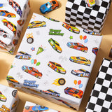 Race Car Wrapping Paper Rolls - Birthday Wrapping Paper For Kids Boys Autodrome Set Perfect For Party, Celebrating, Baby Boy Present Packing– 3 Rolls - 17 Inch X 120 Inch Per Roll