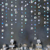 Iridescent 10Th Birthday Decorations Number 10 Circle Dot Twinkle Star Garland Metallic Hanging Streamer Bunting Banner Backdrop For Girls Boys Ten Year Old Birthday 10Th Anniversary Party Supplies