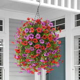 Artificial Hanging Flowers With Basket For Spring Outdoor Decoration 3 Bunches Of Silk Daisy Flower Uv Resistant For Garden Porch Patio Balcony Yard Decor (Red Purple)