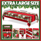 3 Pcs Christmas Tablecloth, 54 X 108 Inch Rectangular Oversize Christmas Ball Tablecloth Set Xmas Ornaments Red Buffalo Plaid Plastic Table Cover For Party Picnic Dinner Kitchen Decor