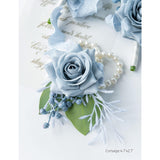Wrist Corsage Wristlet And Boutonniere Set For Wedding Bridesmaid Mother Grandmother For Bridal Shower Wedding Artificial Roses Flower Prom Set Of 2 (Dusty Blue)