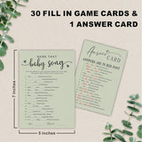 Genderreveal Game:Green Double Print-Name That Baby Song Game-30 Cards Game & 1 Answer Card-Minimalism Baby Shower Party Game