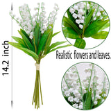 80 Branch Artificial Lily Of The Valley Flowers, Fake Faux Silk Lily Of The Valley Plastic Flower, Outdoor Bridal Wedding Bouquet For Home Garden Party Wedding Decoration (White)