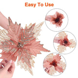 10'' Large Christmas Glitter Poinsettia Flowers Decorations, 10 Pcs Christmas Tree Picks Ornaments Artificial Flowers With Long Stems For Xmas Tree Wreath Garland Wedding Party Diy Decor