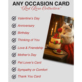 Ragdoll Cat With Cake And Red Rose Greeting Card – Blank Inside – Valentine’S Day, Birthday, Anniversary, Or Thinking Of You Card – Red Rose Collection By – 5X7 In, White Envelope, Made In Usa