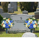 Artificial Cemetery Flowers For Grave,Memorial Flowers Bouquet With Vase For Headstones Decoration,Blue Rose Tulip Hydrangea