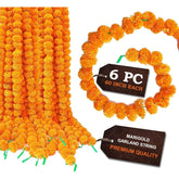 SATVIK Set of 6 - (5 Feet/60 Inches Each) - Artificial Marigold Flower Garland – Reusable Faux Orange Floral Decoration for Home, Outdoor Events, Wall Décor, Wedding, Festival Backdrop