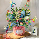 Pop Up Cards, Hummingbird Oasis, 12 Inch Life Sized Forever Flower Bouquet 3D Popup Greeting Card, Birthday Cards, Thank You Card, Blank Notecard & Envelope