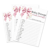 30 Pcs Baby Shower World Scramble Game Cards & 1 Answer Card - Pink Bow Theme Double Sided Baby Shower Games For Girls - Gender Reveal, Announcement Party Decorations & Activities - A11