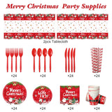 194 Pcs Christmas Party Tableware Set Cute Santa And Snowman Theme Party Supplies Merry Christmas Tablecloth Plates Napkins Pack For Xmas Holiday Dinner Decoration, Serves 24