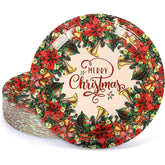 40Pcs Merry Christmas Paper Plates Poinsettia Flower Holly Trumpet Disposable Plates Vintage Tableware Decor For Dessert Appetizer Xmas Party Supplies, 9.1 X 9.1 Inch