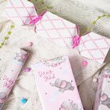 Reversible Baby Girl Wrapping Paper, 17 Inch X 33 Feet, Pink Elephant & Pink Quilted Diamond Design For Baby Shower, Birthday, Party,Holiday