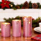 Pink Mercury Glass Battery Operated Flameless Led Candles With Remote And Timer, Batteries Included. 500+ Hours Flickering Led, Real Glass And Real Wax, Warm White Light For Christmas, Holiday, Women