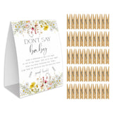 Don'T Say Baby Game For Baby Shower, 50 Wooden Clothespins And One Sign, Wildflowers Theme, Baby In Bloom Decorations, Gender Reveal Games, Baby Shower Supplies-Bb36