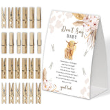 Boho Cow Don'T Say Baby Game For Baby Shower, Pack Of One 5X7 Sign And 50 Mini Natural Clothespins, Cow Baby Shower Decoration, Gender Neutral Party Supplies - Sc22