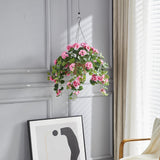 365 Blooming Decor 31.5"X 24" Artificial Hanging Pink Geranium-Lifelike Flowers With Durable Plastic Wicker Style Basket, Weather Resistant For Porch, Patio, Garden Decor, Adj. Branches, Easy Assembly