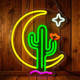 Cactus Moon Neon Sign Dimmable Boho LED Wall Light 13.6 x 12 Inch Southwestern Desert Decor for Bedroom Party Room