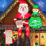 10 Ft Christmas Inflatables Santa Claus, Christmas Blow Up Yard Decorations With Built-In Leds & Elf, Climbing Santa Inf