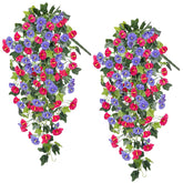 2Pcs Artificial Fake Hanging Flowers Plants, Faux Silk Morning Glory With Ivy Vines, Uv Resistant Realistic Outdoor Outside Decor For Porch Patio Spring Summer Home Decoration (Purple Fuchsia)
