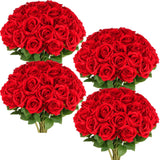 50 Pcs Artificial Red Rose Bluk Fake Flowers With Stem Realistic Silk Roses Bouquet Coffee Table Decor Flower Arrangement For Wedding Centerpieces Home Office Farmhouse Holiday Decorations