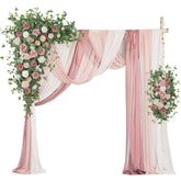 Wedding Arch Flowers With Drapes Kit (Pack Of 5) - 2Pcs Artificial Dusty Rose Deluxe Swag With 3Pcs Hanging Sheer Drapes For Wedding Ceremony Arbor Reception Backdrop Rose Floral Decoration