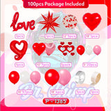 Love Balloon Arch Kit – Red, Pink & White Balloon Garland With Love Foil Balloon & Heart Balloons For Valentine’S Day, Anniversary Or Romantic Party Decorations – 100 Pcs