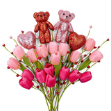 Valentine'S Day Decorations Valentines Day Gifts 10 Pack Artificial Floral Picks With Pink Red Bear And Heart Tulip For Valentine Mothers Day Anniversary Candlelight Dinner Party Decor