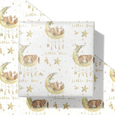 Baby Shower Wrapping Paper For Kids Girls Boys - White Gift Wrap With Bunny, Moon And Hello Little One Design For Baby Shower, Birthday, Newborn - 28×40 Inches, 4 Jumbo Folded Sheets