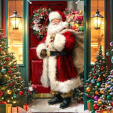 Merry Christmas Door Cover With Santa Clausholiday House Xmas Winter Wonderland Decor Hanging Banner Party Supplies Polyesterfor Front Door Indoor/Outdoor (Santa Claus Type M,35X71 Inches)