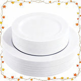 60Pcs White Plastic Plates - Heavy Duty White Disposable Plates For Christmas/Thanksgiving Party/Wedding -Serve For 30 Guests Include 30Pcs 10.25" & 30Pcs 7.5" Plates For Party