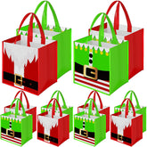 12 Pack Christmas Non-Woven Bags 9.8 X 7.8 X 9.8 Inches Santa Claus Elves Suit Prints Xmas Gift Bags Holiday Present Party Bag Non Woven Treat Storage Sack For Christmas Party Celebrations