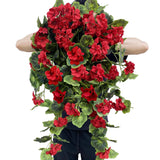 Artificial Geraniums Hanging Bundles Full Blooms Silk Flower Plants Geranium Vines For Home Garden Wedding Indoor Outdoor Decor (Red Hanging - 2 Pack)