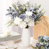 6 Pack Wedding Artificial Flowers Bouquet For Home Table Centerpieces Decoration Bridal Fake Faux Silk Flower Arrangements Bouquets Plastic Floral For Kitchen Dining Party Decor(Blue White)