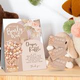 Boho Diaper Raffle Game Kit - Bear & Balloons Standing Sign & 50 Tickets, Decoration For Baby Shower, Gender Reveal, Baby Announcement (Brown) - B02