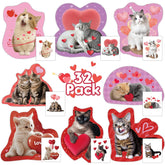 32 Pack Valentines Card For Kids Classroom, Pet Cats Valentines Cards With Tattoos Envelopes, Happy Valentine Cards For Kids School, Party Exchange Favors Gifts For Boys Girls