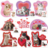 32 Pack Valentines Card For Kids Classroom, Pet Cats Valentines Cards With Tattoos Envelopes, Happy Valentine Cards For Kids School, Party Exchange Favors Gifts For Boys Girls