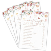 Who Knows The Couple Best Bridal Shower Game - Floral & Champagne - 30 Pcs Watercolor Double-Sided Fill-In Wedding Game Cards For Newlyweds, Engagement Party Activities & Decorations -C05
