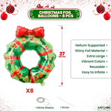 , Wreath Christmas Balloons – Pack Of 8 | Christmas Decorations Indoor | Wreath Balloons With Red Bow For Holiday Celebrations, Family Gatherings | Outdoor Xmas Decorations