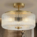3 Light Gold Semi Flush Mount Ceiling Light Modern Clear Glass Hallway Fixture