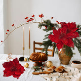 Magnolia Glitter Flowers 6Pcs Single Stem Christmas Flowers For Home Table Festivals Indoor Outdoor Decor (Red)