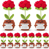10 Pcs Valentine Positive Rose Crochet Gifts Bulk, Handmade Knitted Flowers With Inspirational Quotes For Galentine, Teacher & Coworker Appreciation, Desk Decor